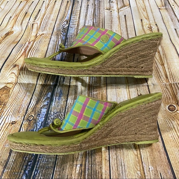 Born Drilles Green Plaid Wedge Espadrilles Size 9 - Picture 4 of 5